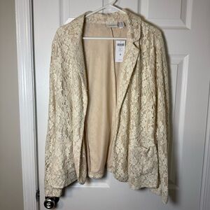 Chico’s Lace Open Front Blazer Jacket Size 4 Ivory Cream NWT